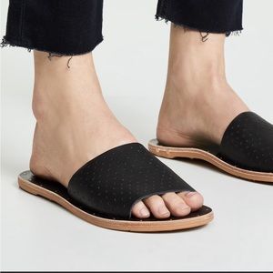 Beek x Vitamin A Mockingbird Black Perforated Leather Slide Sandals 7